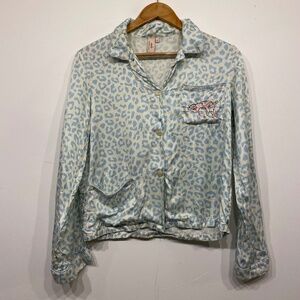 Morgan Lane Blue Cheetah Button Down PJ Top Size P or XS